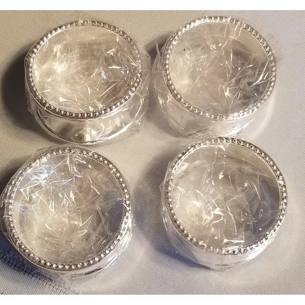 Set of 4 Silver‑Tone Beaded Napkin Rings – Classic & Elegant